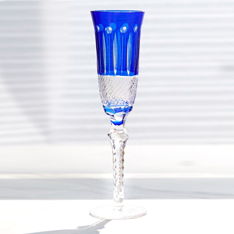 Crystal Wine Glasses Multicolor Champagne Flute Glass Cup Handmade Hand Carved Edo Kiriko