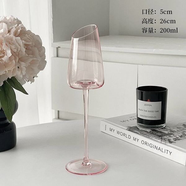 High Value Champagne Glasses Red Wine Glasses Home Crystal Glass Pink Angled Goblet