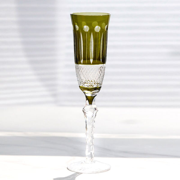 Crystal Wine Glasses Multicolor Champagne Flute Glass Cup Handmade Hand Carved Edo Kiriko
