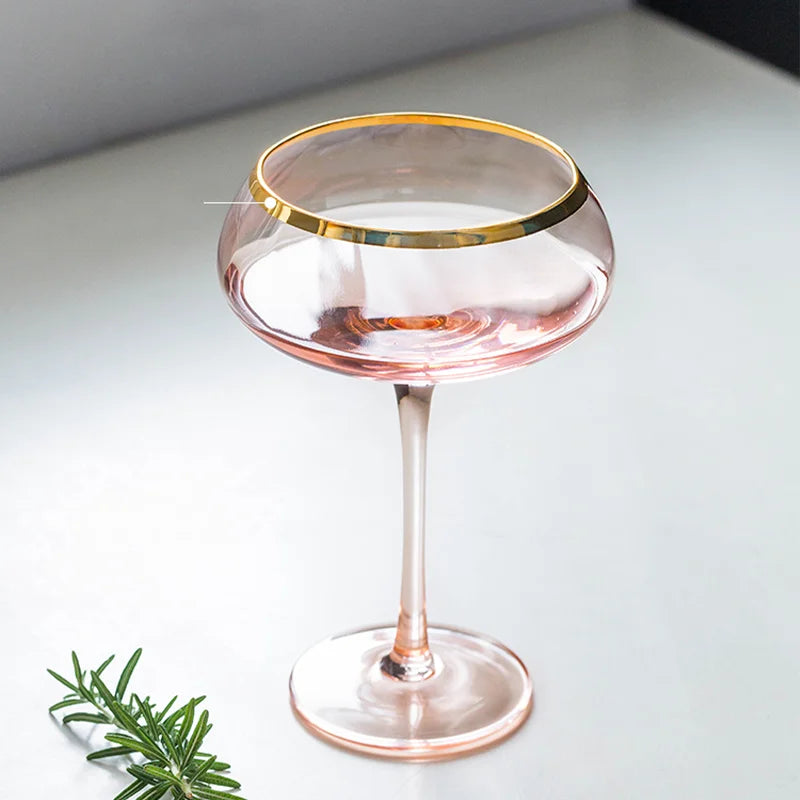 Luxury Pink Wine Glass Ice Cream Beer Whisky Cup Cocktail Champagne Glass Home Kitchen Goblet