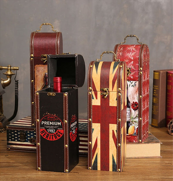 Vintage leather red wine box single wooden high-end gift package wooden box