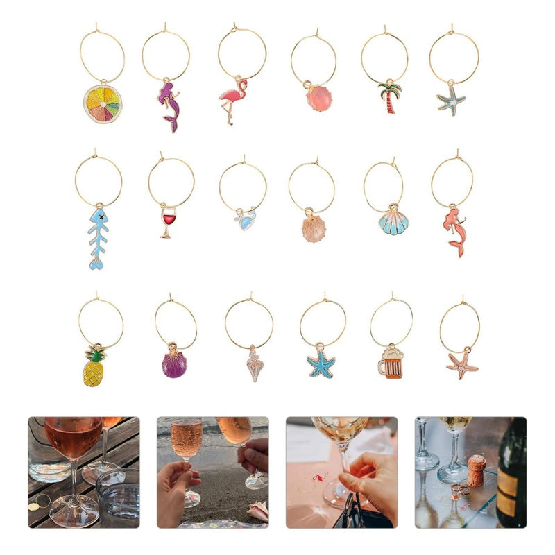 18Pcs Charms Glass Identifiers Wine Glass Rings Glass Drink Markers