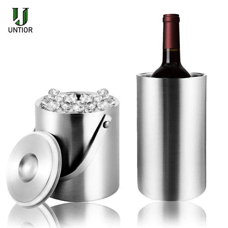 UNTIOR 1.3L/3L  Stainless Steel Ice Bucket Portable Double Wall Insulated Bucket