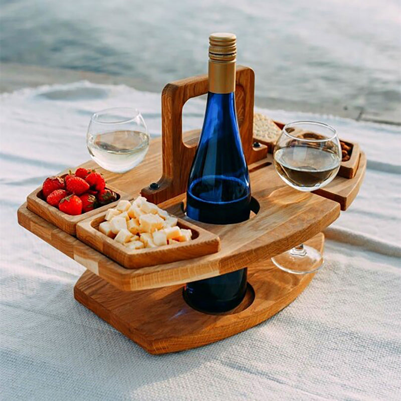 Portable Wooden Picnic Table Carry Handle Outdoor Folding Wine Table