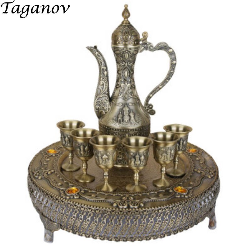 Eight-Piece Wine set European Retro Alloy Liqueur set Russian