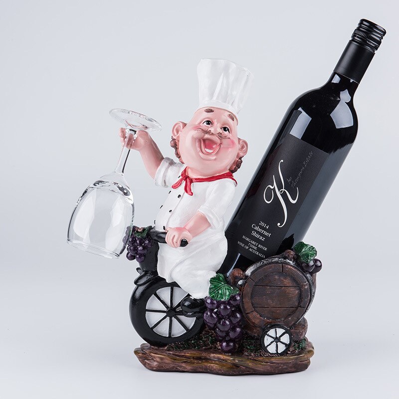 Funny Chef Bottle Rack Decorative Tabletop Cook Cask Wine Bottle Holder