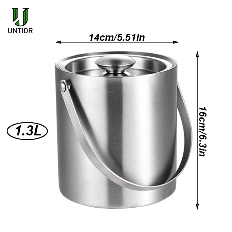 UNTIOR 1.3L/3L  Stainless Steel Ice Bucket Portable Double Wall Insulated Bucket