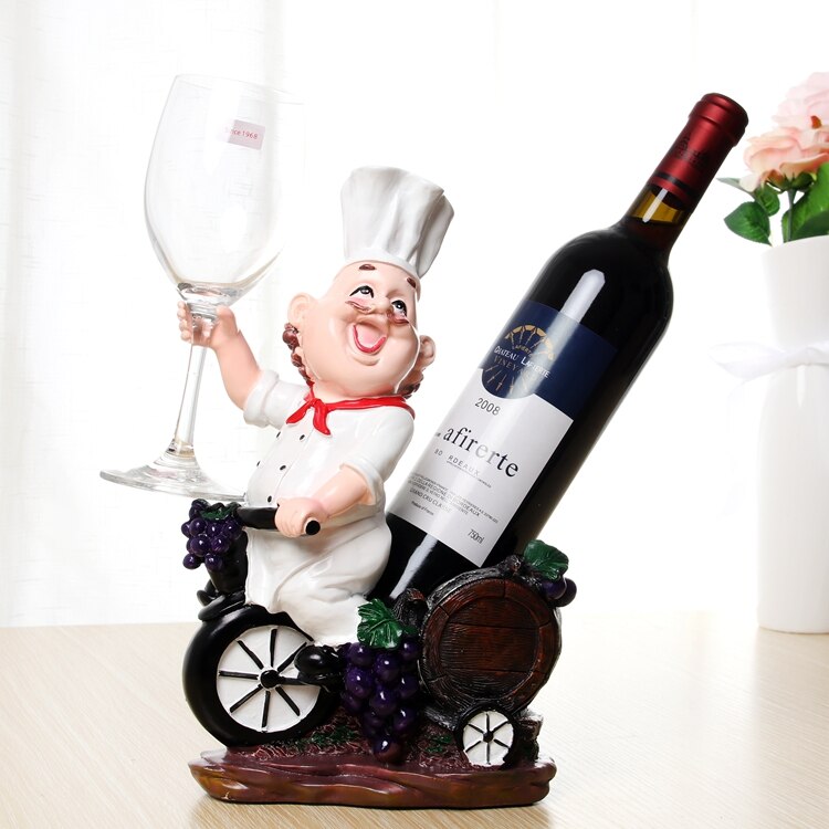 Funny Chef Bottle Rack Decorative Tabletop Cook Cask Wine Bottle Holder