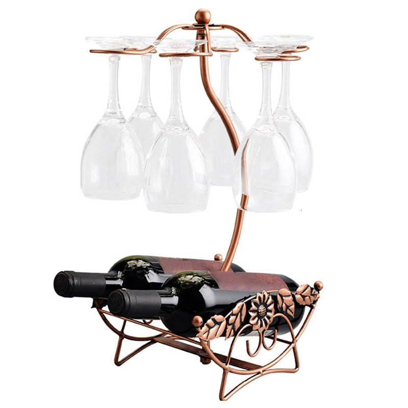 Iron Wire Maple Leaf Hollow Wine Rack Stand Hanging Drinking
