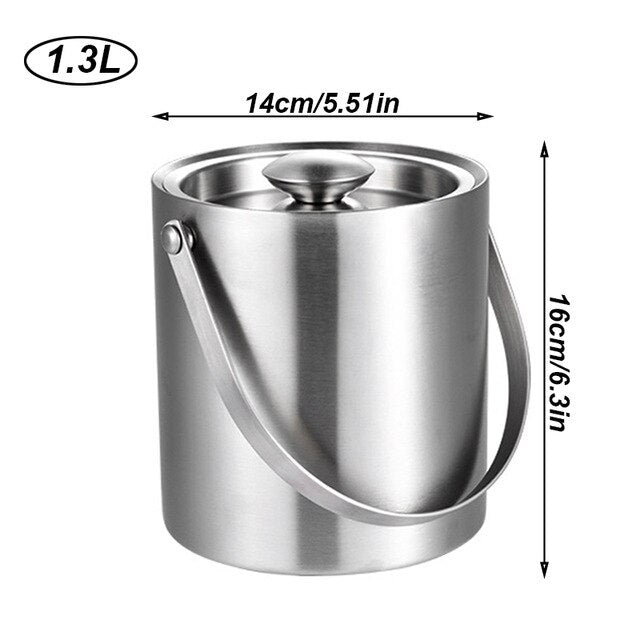 UNTIOR 1.3L/3L  Stainless Steel Ice Bucket Portable Double Wall Insulated Bucket