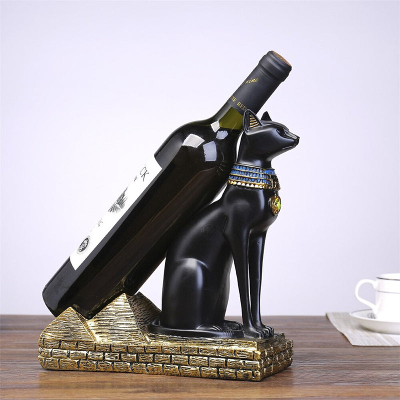 VILEAD 25cm Resin Egyptian Cat God Wine Bottle Holder