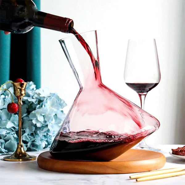 2000ML Creative Tumbler Wine Decanter with Wood Tray Hand Blown Crystal Wine