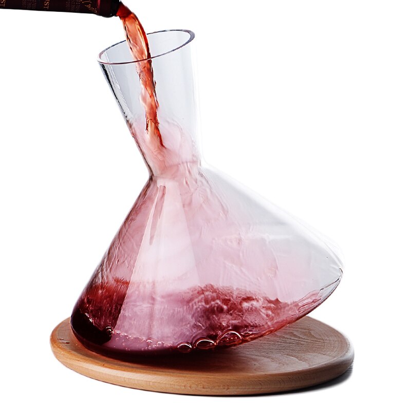 2000ML Creative Tumbler Wine Decanter with Wood Tray Hand Blown Crystal Wine