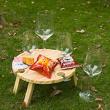 Portable Wooden Picnic Table Carry Handle Outdoor Folding Wine Table