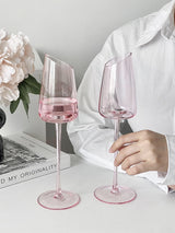 High Value Champagne Glasses Red Wine Glasses Home Crystal Glass Pink Angled Goblet