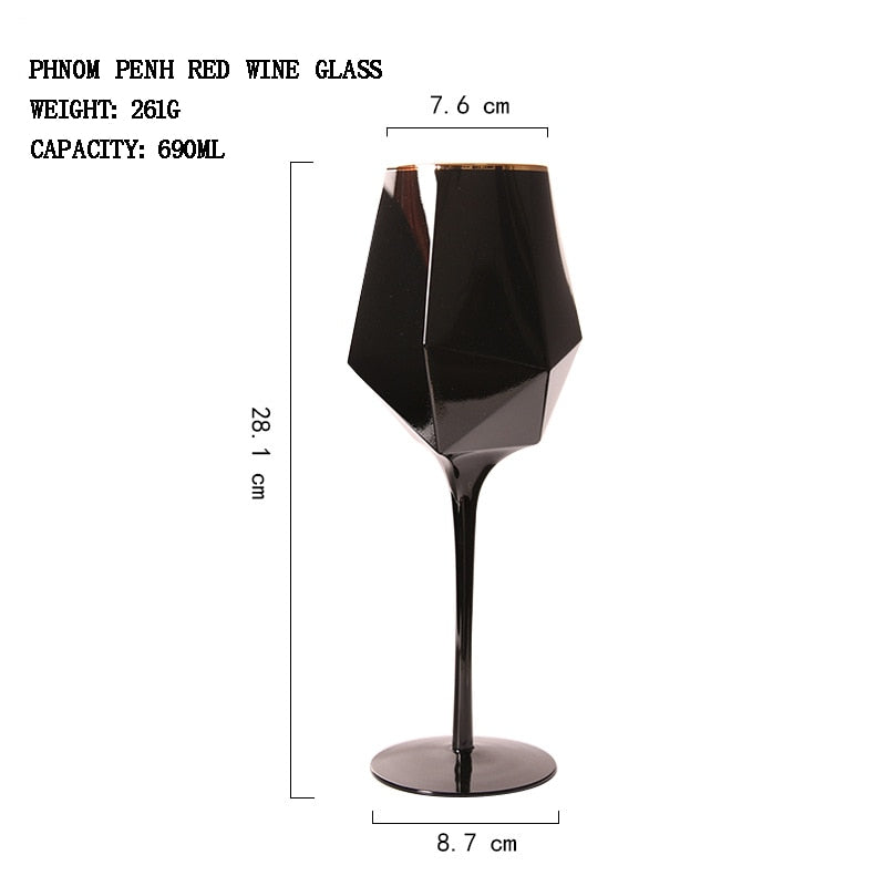 Pure Black Crystal Golden Edge Red Wine Glass Goblet Light Luxury