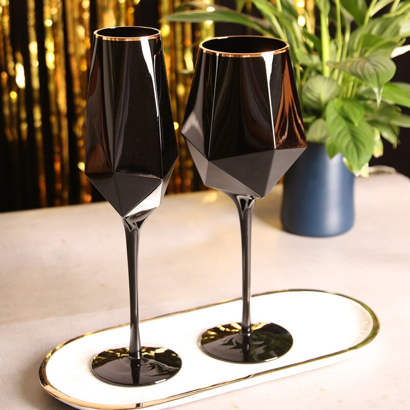 Pure Black Crystal Golden Edge Red Wine Glass Goblet Light Luxury