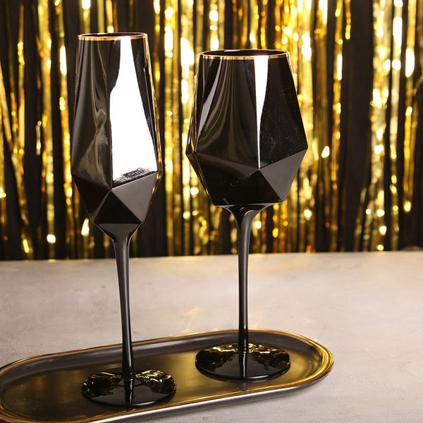 Pure Black Crystal Golden Edge Red Wine Glass Goblet Light Luxury
