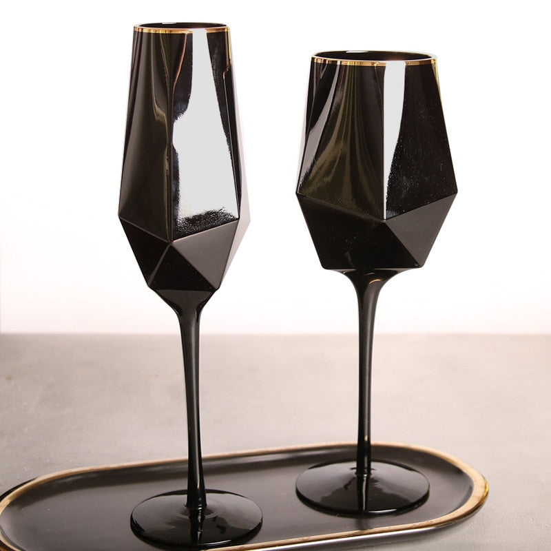 Pure Black Crystal Golden Edge Red Wine Glass Goblet Light Luxury