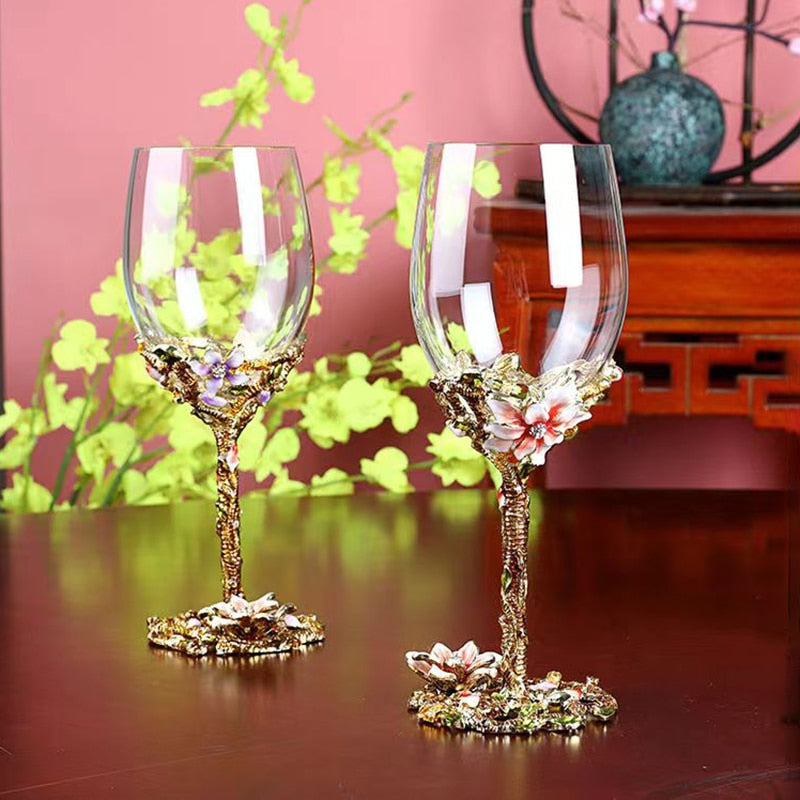 Exquisite Lily Enamel Wine Glass Crystal Glass Wine