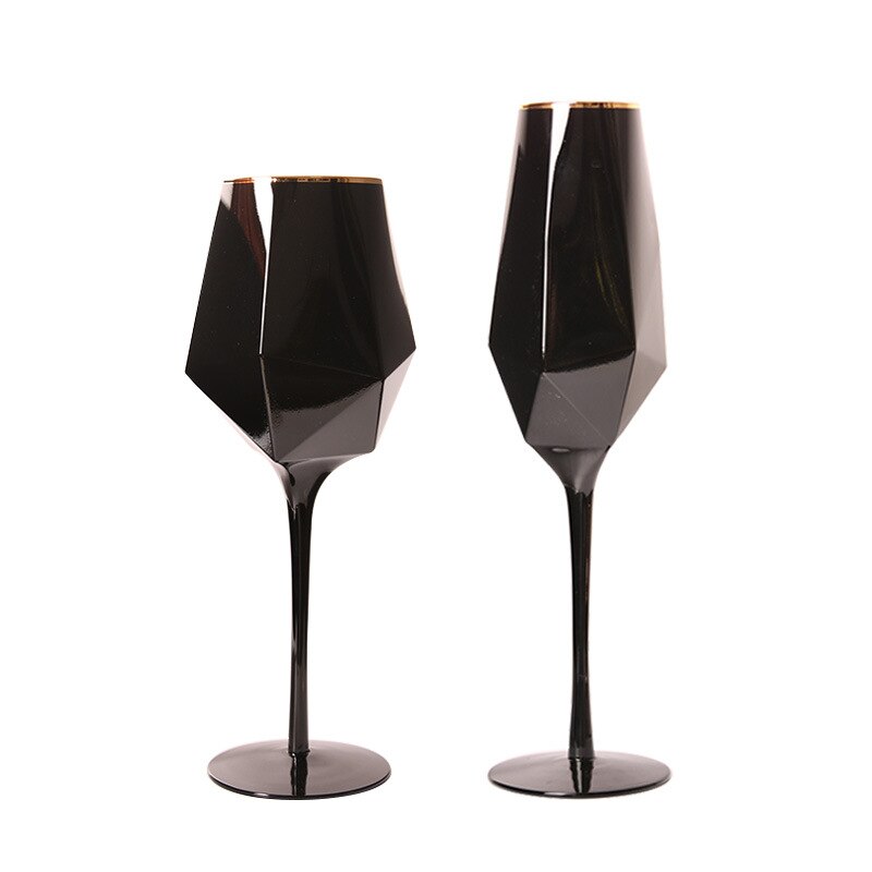 Pure Black Crystal Golden Edge Red Wine Glass Goblet Light Luxury