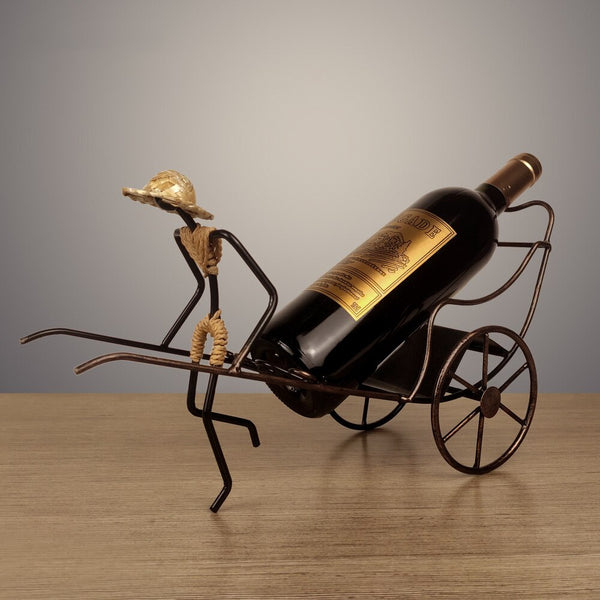 Nostalgic Style Rickshaws Wine Rack Retro Iron Art Wine Bottle Holder Display Rack Shelf Home Bar