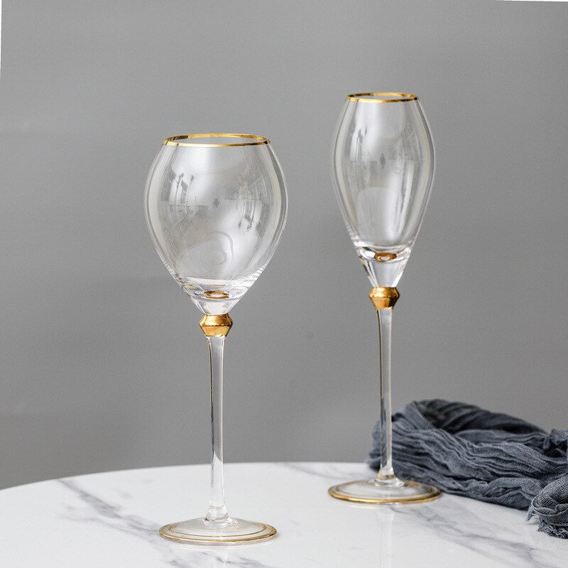 2 Kinds of Royal Style Goblet Tracing Gold Wine Glass Burgundy Wine Set
